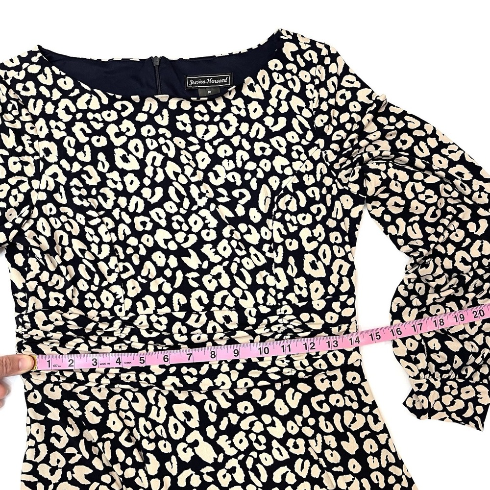 Jessica Howard Women's Black Lined Leopard-Print Ruched Midi Dress Size 10 NEW - Picture 9 of 10